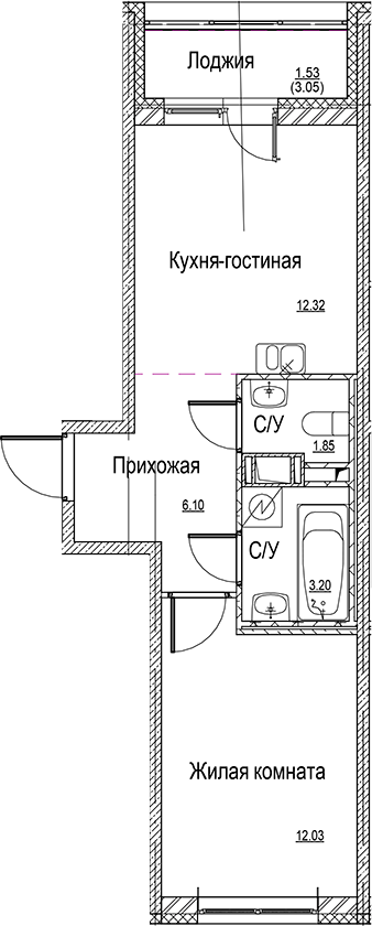 Планировка — ID Kudrovo II, 2-комн., 36 м²