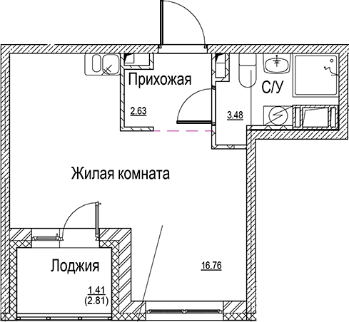 Планировка — ID Kudrovo II, Студия, 23 м²