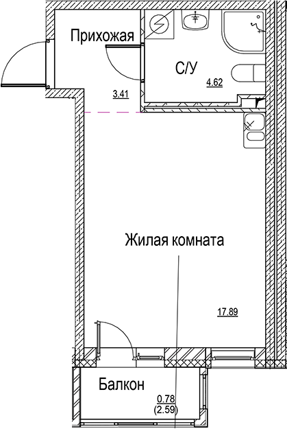Планировка — ID Kudrovo II, Студия, 26 м²