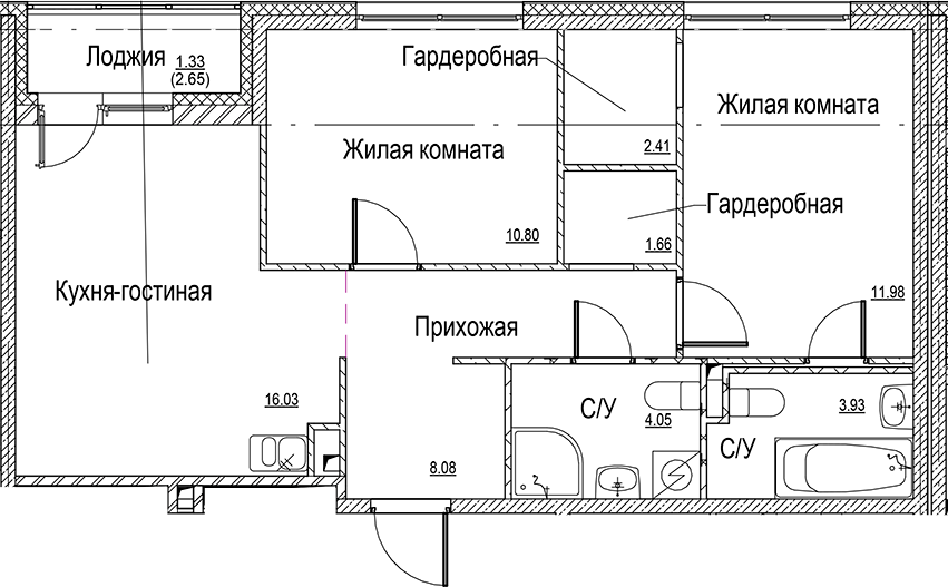 Планировка — ID Kudrovo II, 3-комн., 59 м²