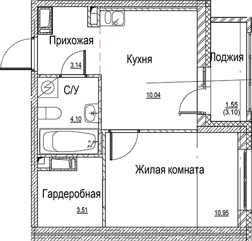 Планировка — ID Kudrovo II, 1-комн., 32 м²
