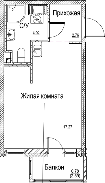 Планировка — ID Kudrovo II, Студия, 24 м²