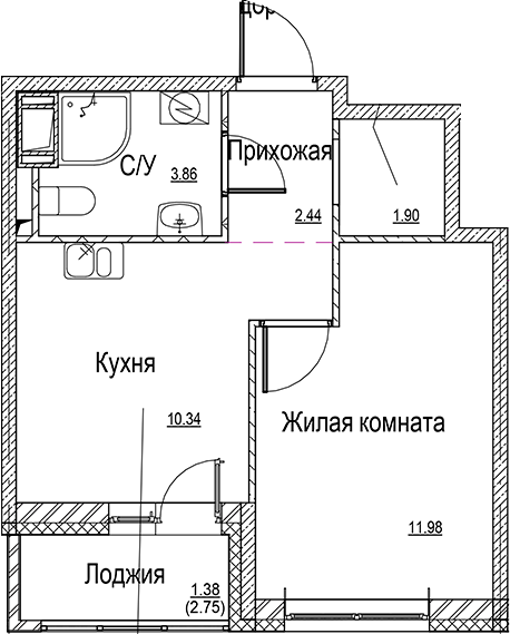 Планировка — ID Kudrovo II, 1-комн., 31 м²