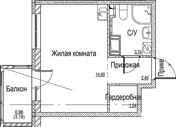 Планировка — ID Kudrovo II, Студия, 23 м²