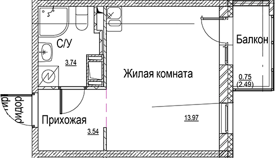Планировка — ID Kudrovo II, Студия, 21 м²