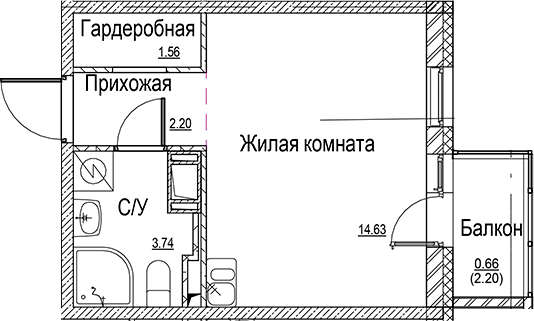 Планировка — ID Kudrovo II, Студия, 22 м²
