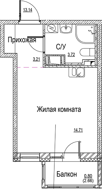 Планировка — ID Kudrovo II, Студия, 22 м²
