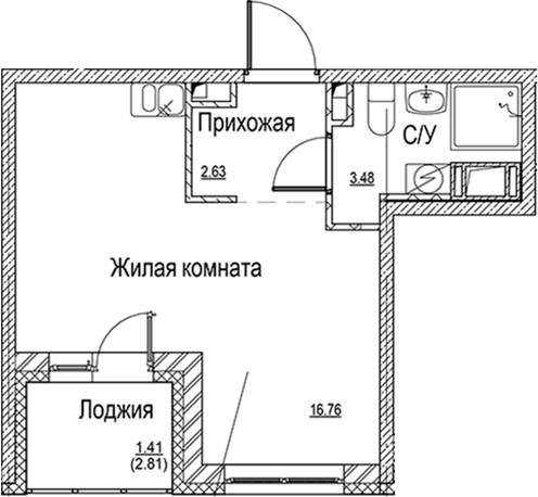 Планировка — ID Kudrovo II, Студия, 23 м²