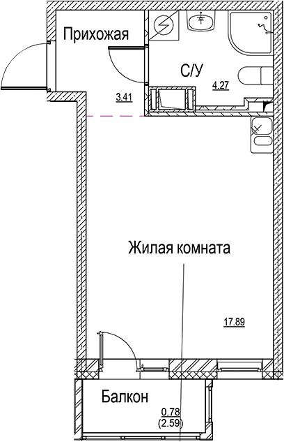 Планировка — ID Kudrovo II, Студия, 26 м²