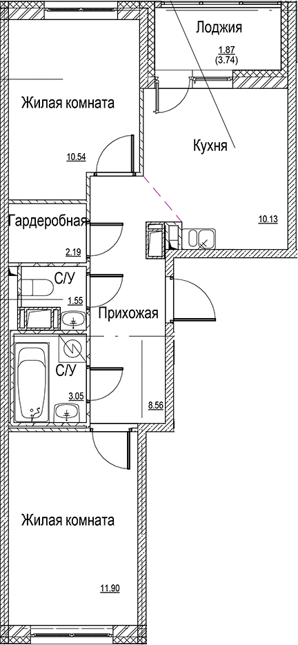 Планировка — ID Kudrovo II, 2-комн., 48 м²
