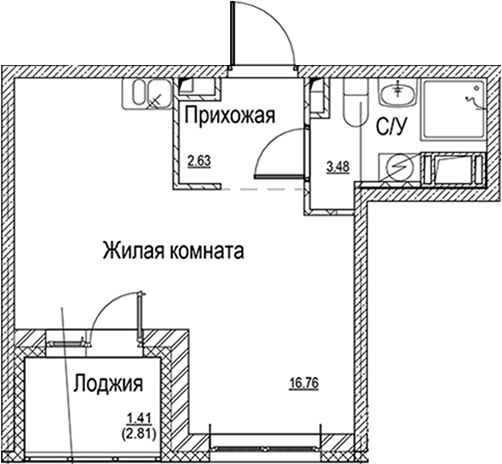 Планировка — ID Kudrovo II, Студия, 23 м²
