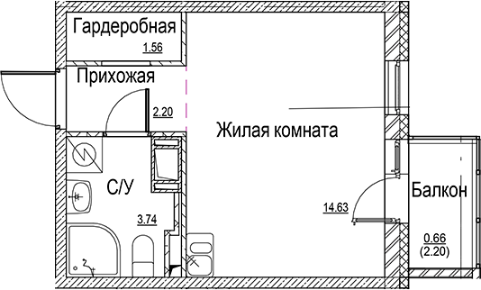 Планировка — ID Kudrovo II, Студия, 22 м²