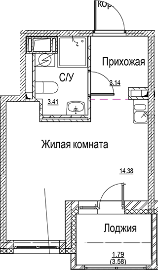 Планировка — ID Kudrovo II, Студия, 21 м²