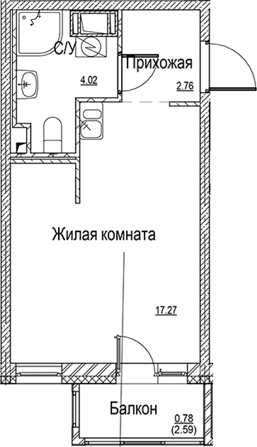 Планировка — ID Kudrovo II, Студия, 24 м²