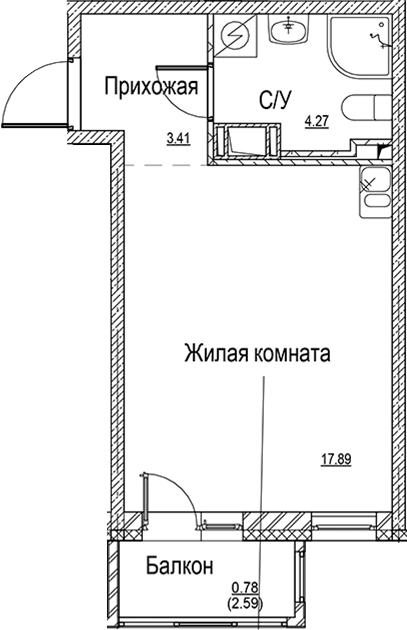Планировка — ID Kudrovo II, Студия, 26 м²