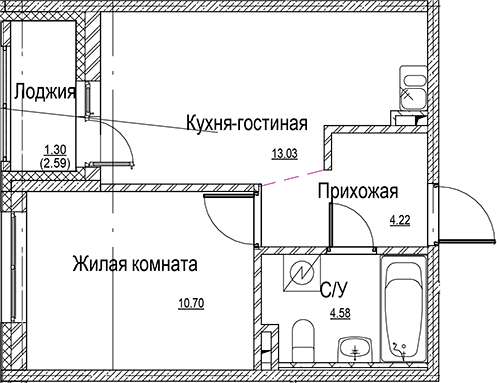Планировка — ID Kudrovo II, 2-комн., 33 м²