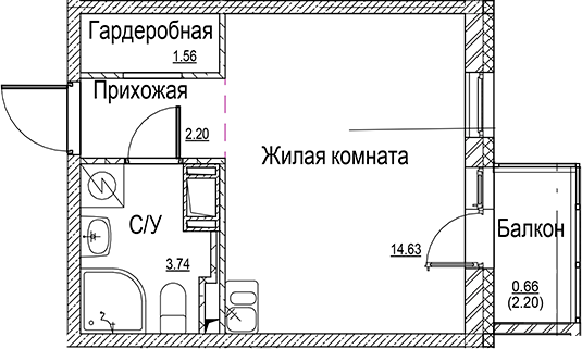 Планировка — ID Kudrovo II, Студия, 22 м²