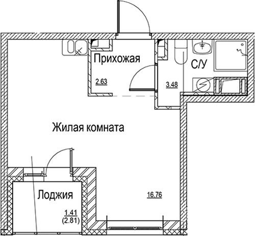 Планировка — ID Kudrovo II, Студия, 23 м²