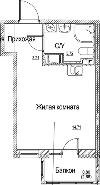Планировка — ID Kudrovo II, Студия, 22 м²