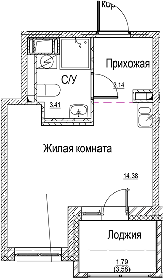 Планировка — ID Kudrovo II, Студия, 21 м²
