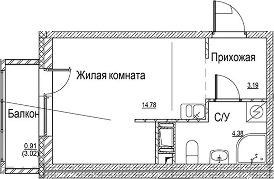 Планировка — ID Kudrovo II, Студия, 22 м²