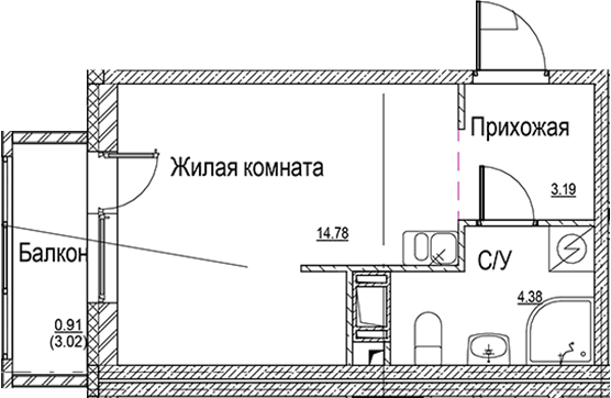 Планировка — ID Kudrovo II, Студия, 22 м²