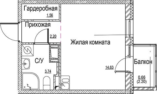 Планировка — ID Kudrovo II, Студия, 22 м²