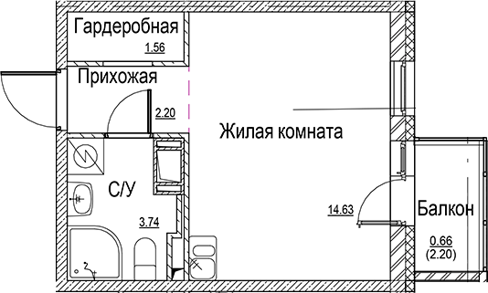 Планировка — ID Kudrovo II, Студия, 22 м²