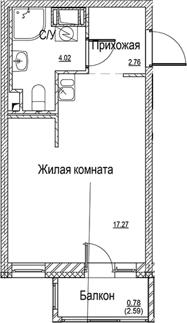 Планировка — ID Kudrovo II, Студия, 24 м²