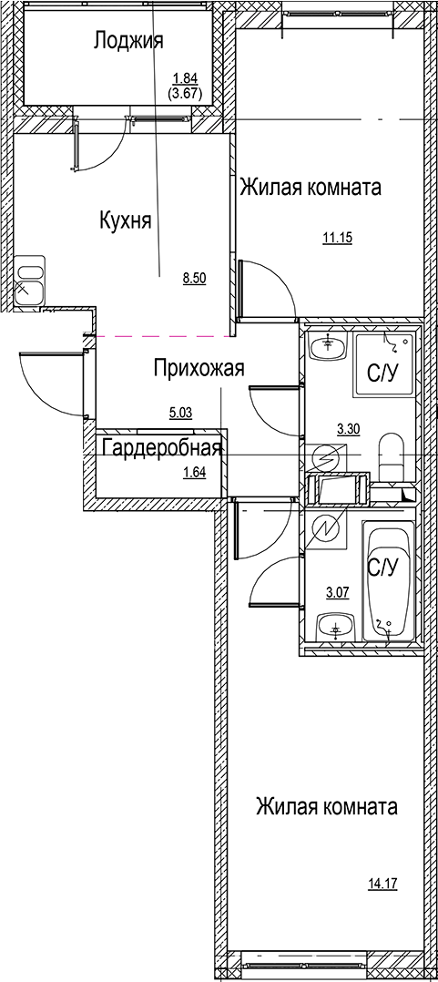 Планировка — ID Kudrovo II, 2-комн., 47 м²