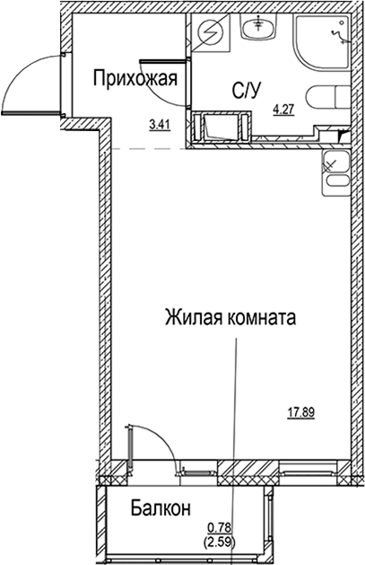 Планировка — ID Kudrovo II, Студия, 26 м²