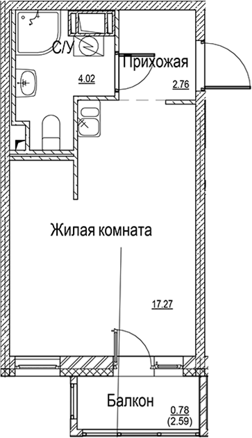 Планировка — ID Kudrovo II, Студия, 24 м²