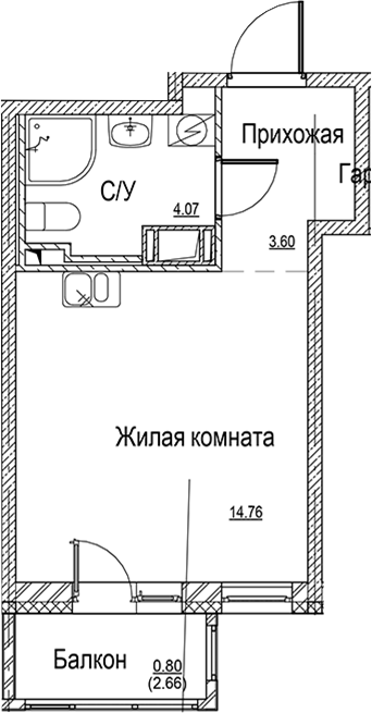 Планировка — ID Kudrovo II, Студия, 22 м²