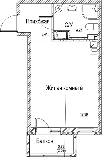 Планировка — ID Kudrovo II, Студия, 26 м²