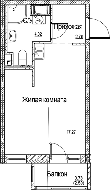 Планировка — ID Kudrovo II, Студия, 24 м²