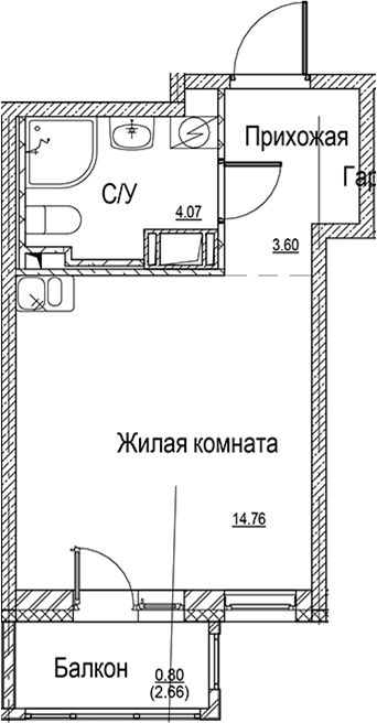 Планировка — ID Kudrovo II, Студия, 22 м²