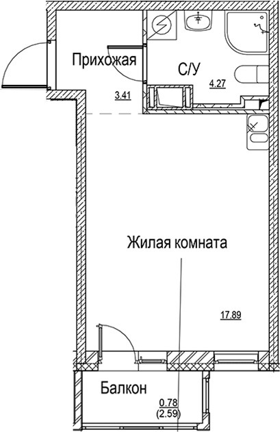 Планировка — ID Kudrovo II, Студия, 26 м²