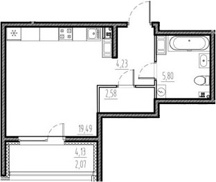 Планировка — Новый Московский, Студия, 32 м²
