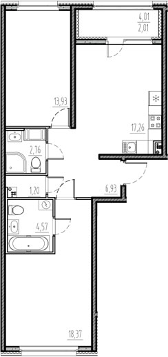Планировка — Новый Московский, 3-комн., 65 м²