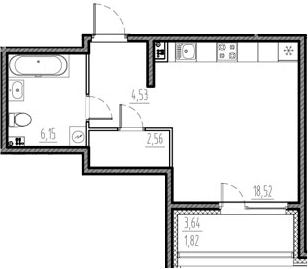 Планировка — Новый Московский, Студия, 32 м²