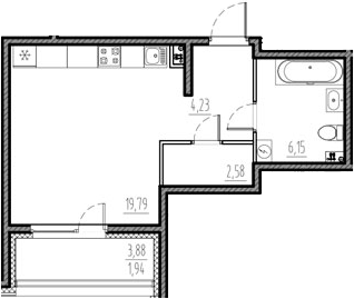 Планировка — Новый Московский, Студия, 33 м²