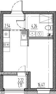 Планировка — Новый Московский, Студия, 23 м²