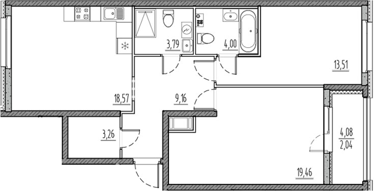 Планировка — Новый Московский, 3-комн., 72 м²