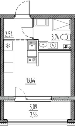 Планировка — Новый Московский, Студия, 20 м²