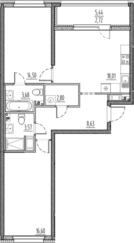 Планировка — Новый Московский, 3-комн., 68 м²