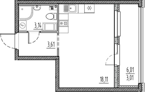 Планировка — Новый Московский, Студия, 25 м²