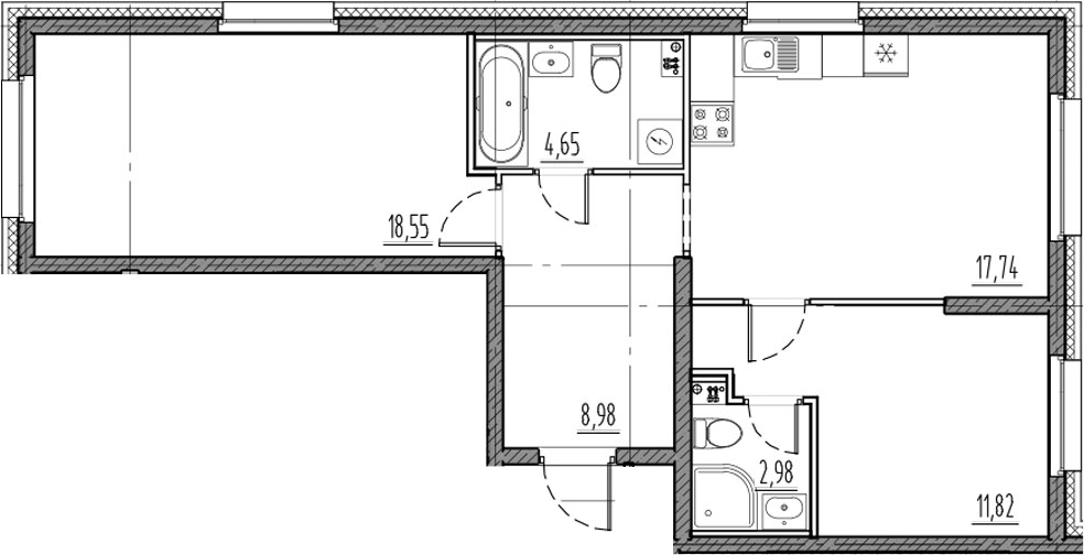 Планировка — Новый Московский, 3-комн., 65 м²