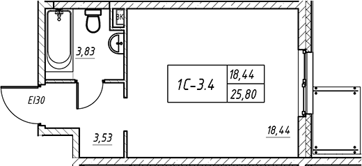 Планировка — Зум на Неве, Студия, 26 м²