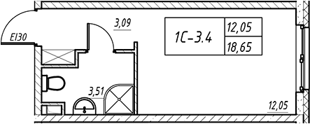 Планировка — Зум на Неве, Студия, 19 м²