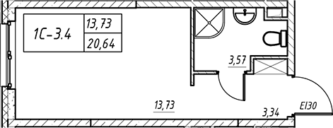 Планировка — Зум на Неве, Студия, 21 м²